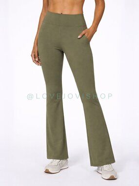 Athleisure | Yoga Flare Pants Studio Park Collab Olive Green Performance 1X